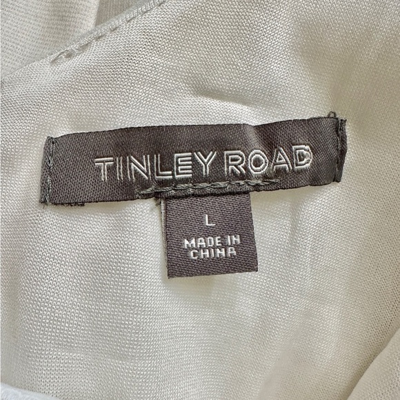 TINLEY ROAD, NWOT, WHITE SLEEVELESS DRESS WITH BLACK PENNEY LEATHER HEM. SIZE L - Picture 5 of 6